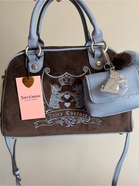 Juicy Couture New Love Chapter Satchel Brown Blue Velour Scottie Dogs Satchel